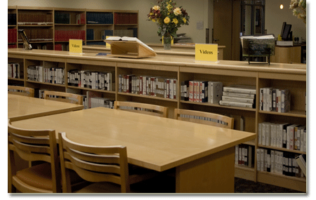 One of several library seating areas for quiet study.