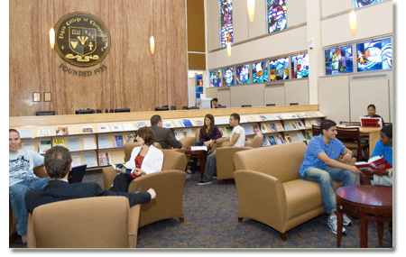 Reading area and current journal shelves in Computer Lab.