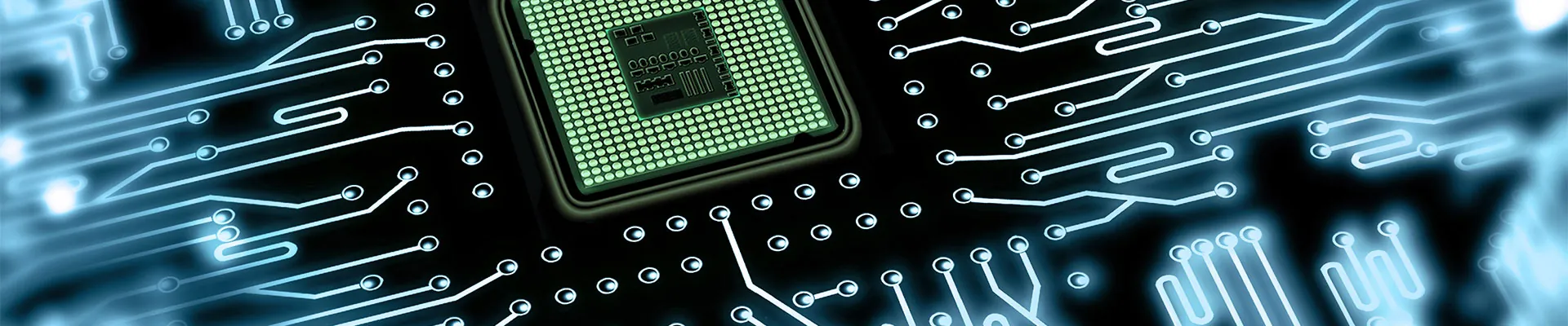 Circuit board with a glowing processor chip