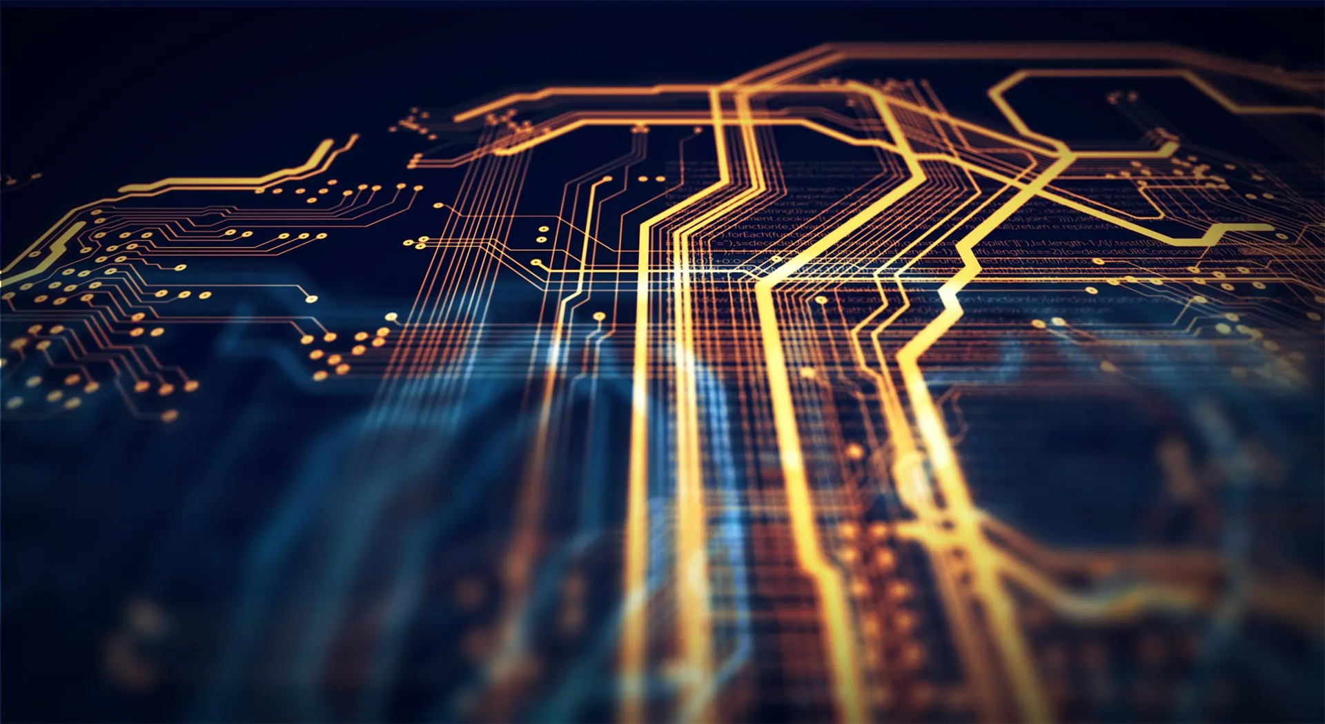 Glowing circuit-board pathways representing academic technology