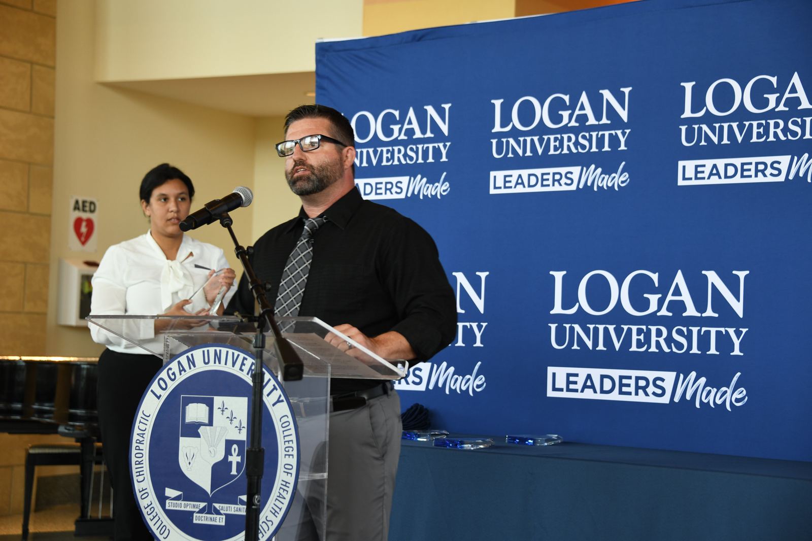 Speaker at a Logan University Leaders Made press event
