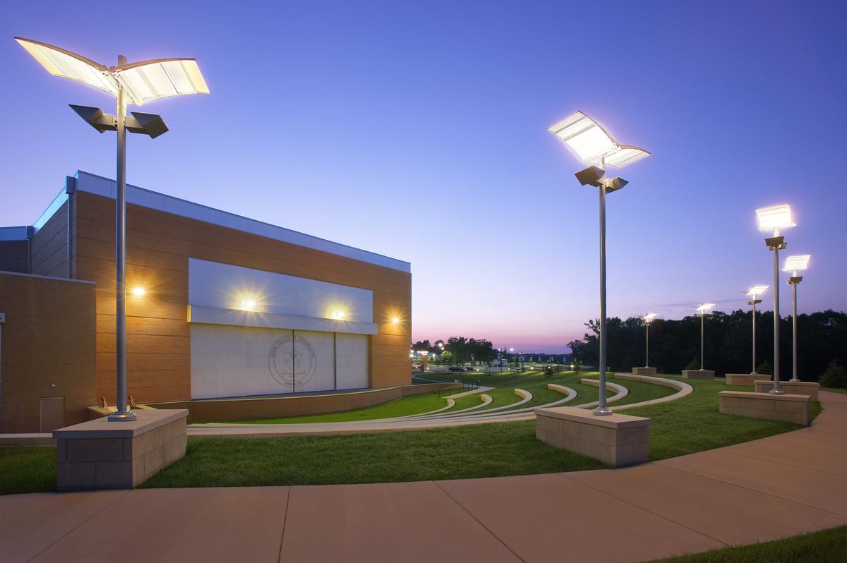 The Loomis Amphitheatre lit at night