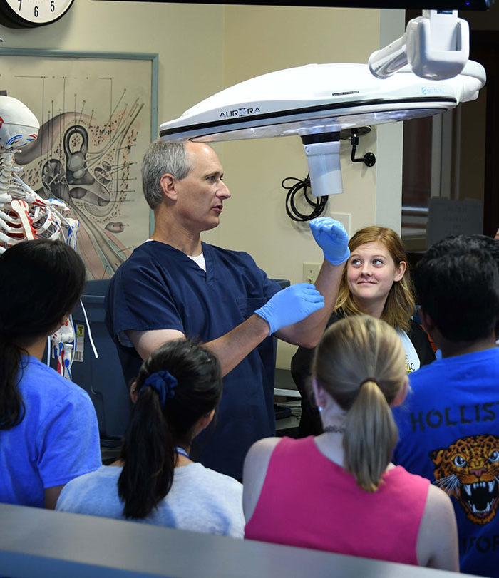 Instructor teaching in the cadaver lab.