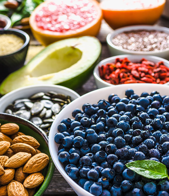A table of healthy foods.