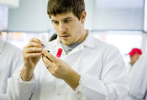 Male student working in science lab.