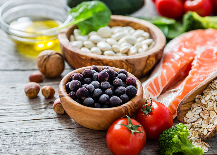 Plate of healthy food on a table.