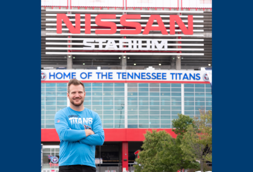 Dr. Ben Johnson, Team Chiropractor for the Tennessee Titans, stands outside of Nissan Stadium