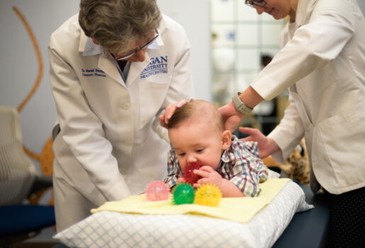 Seven-month-old Blake Boyd receives chiropractic care in spring 2019 at Logan University's Montgomery Health Center.