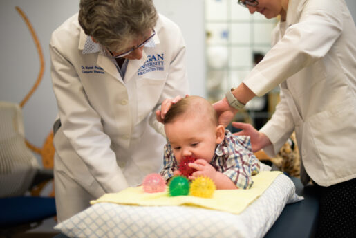 Seven-month-old Blake Boyd receives chiropractic care in spring 2019 at Logan University's Montgomery Health Center.